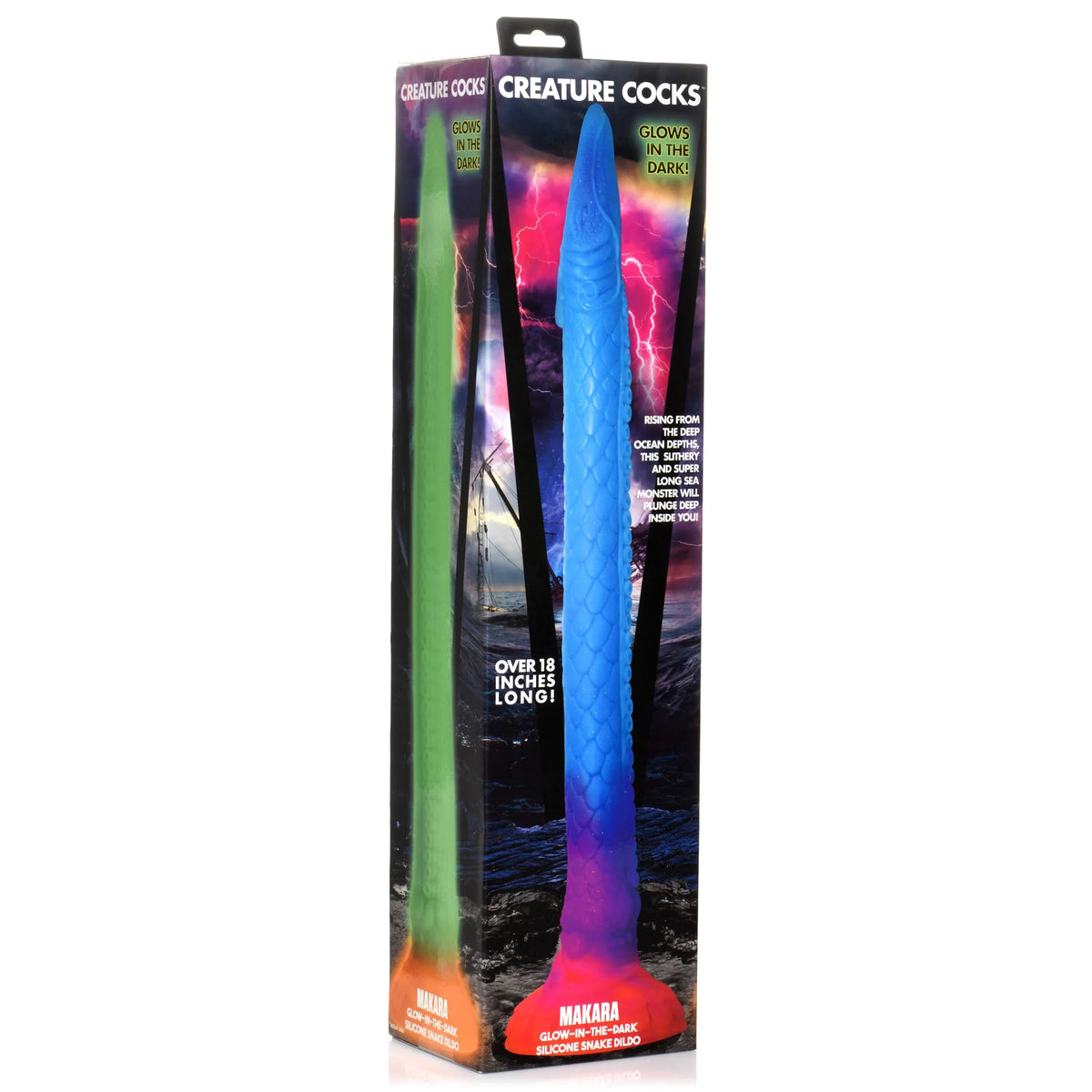 Makara Glow-in-the-Dark Silicone Snake Dildo by XR Brands from LoveMart Co.