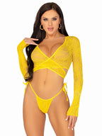 2 Pc Daisy Lace Wrap-Around Crop Top and Side Tie Panty - One Size by Leg Avenue from LoveMart Co.