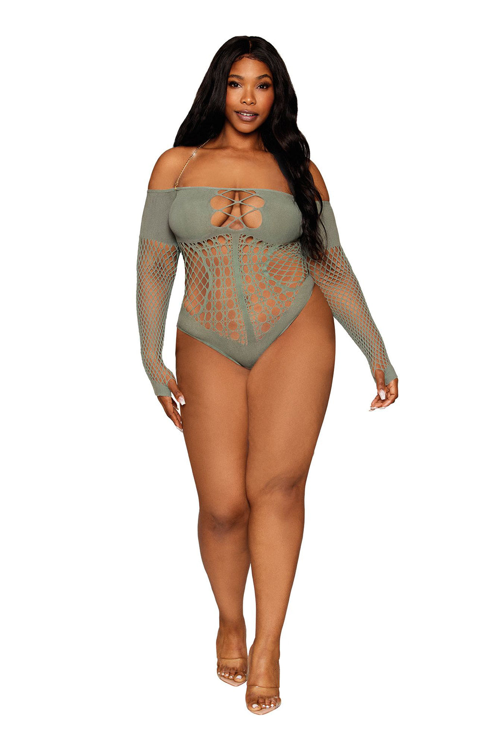 Long Sleeve Teddy - Queen Size - Sage by Dreamgirl from LoveMart Co.