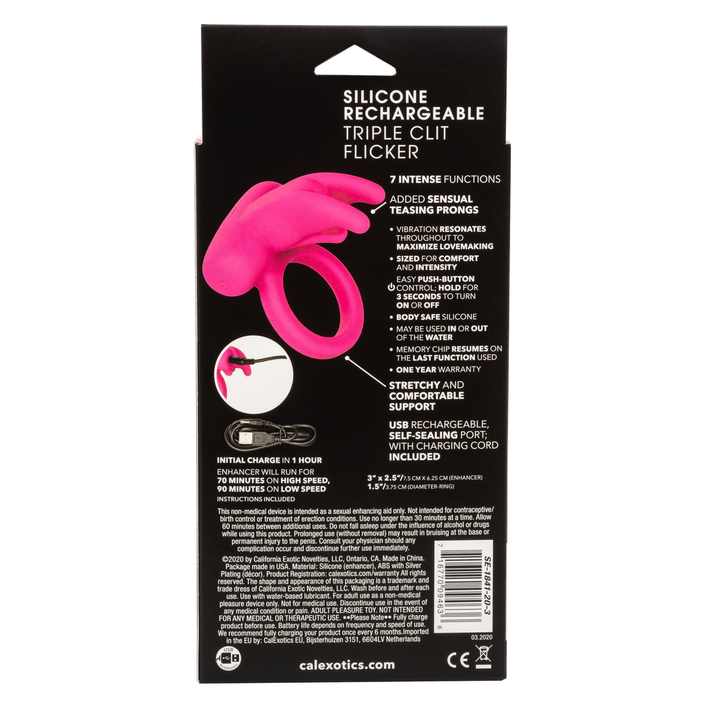 Silicone Rechargeable Triple Clit Flicker by CalExotics from LoveMart Co.