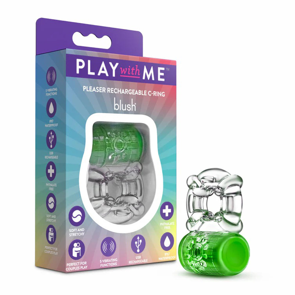 Play With Me Pleaser Rechargeable C-Ring Neon by Blush from LoveMart Co.