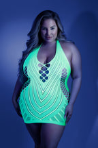 Shock Value Halter Dress - Queen - Neon by Fantasy Lingerie from LoveMart Co.