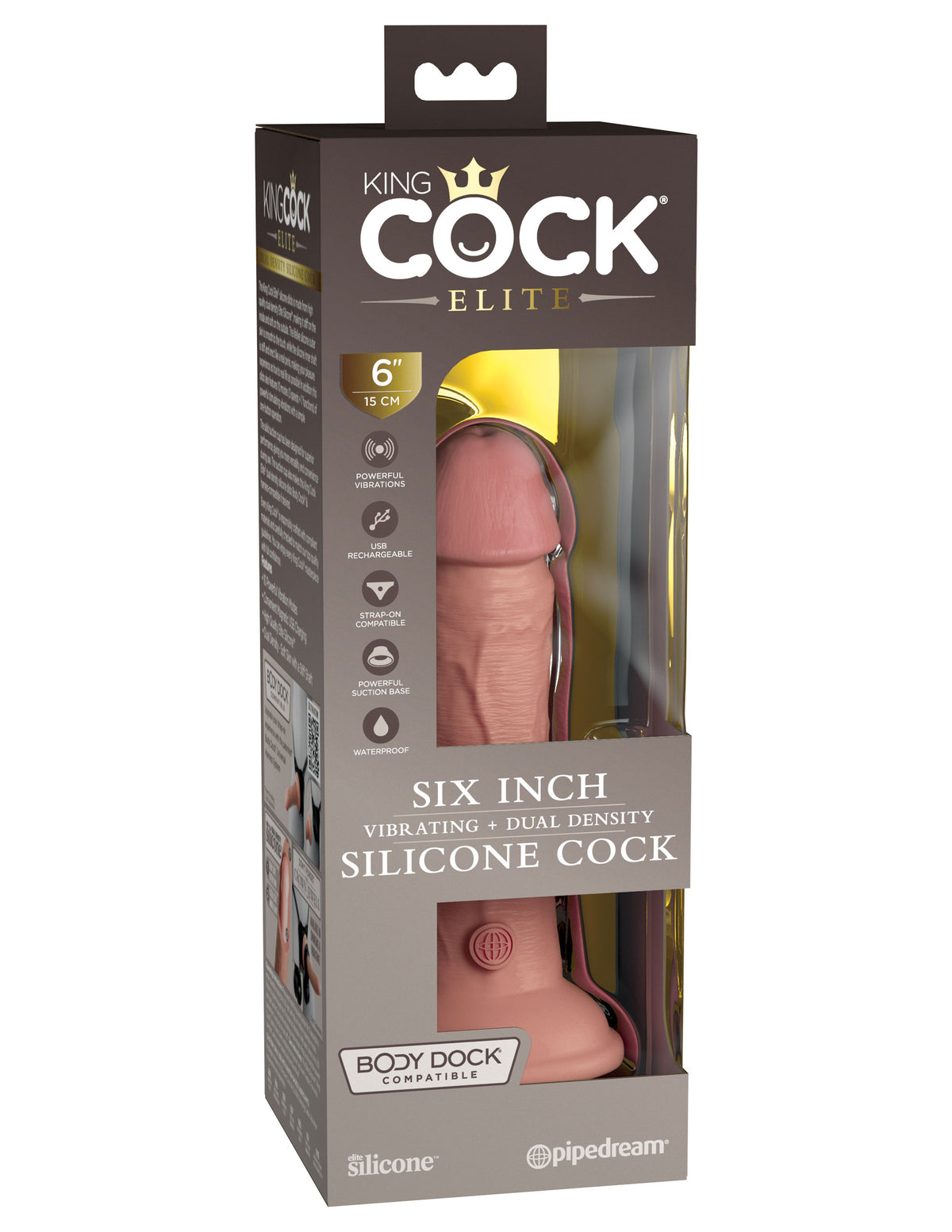 King Cock 6" Vibrating Silicone Dual Silicone Dual Density Cock Light by Pipedream from LoveMart Co.