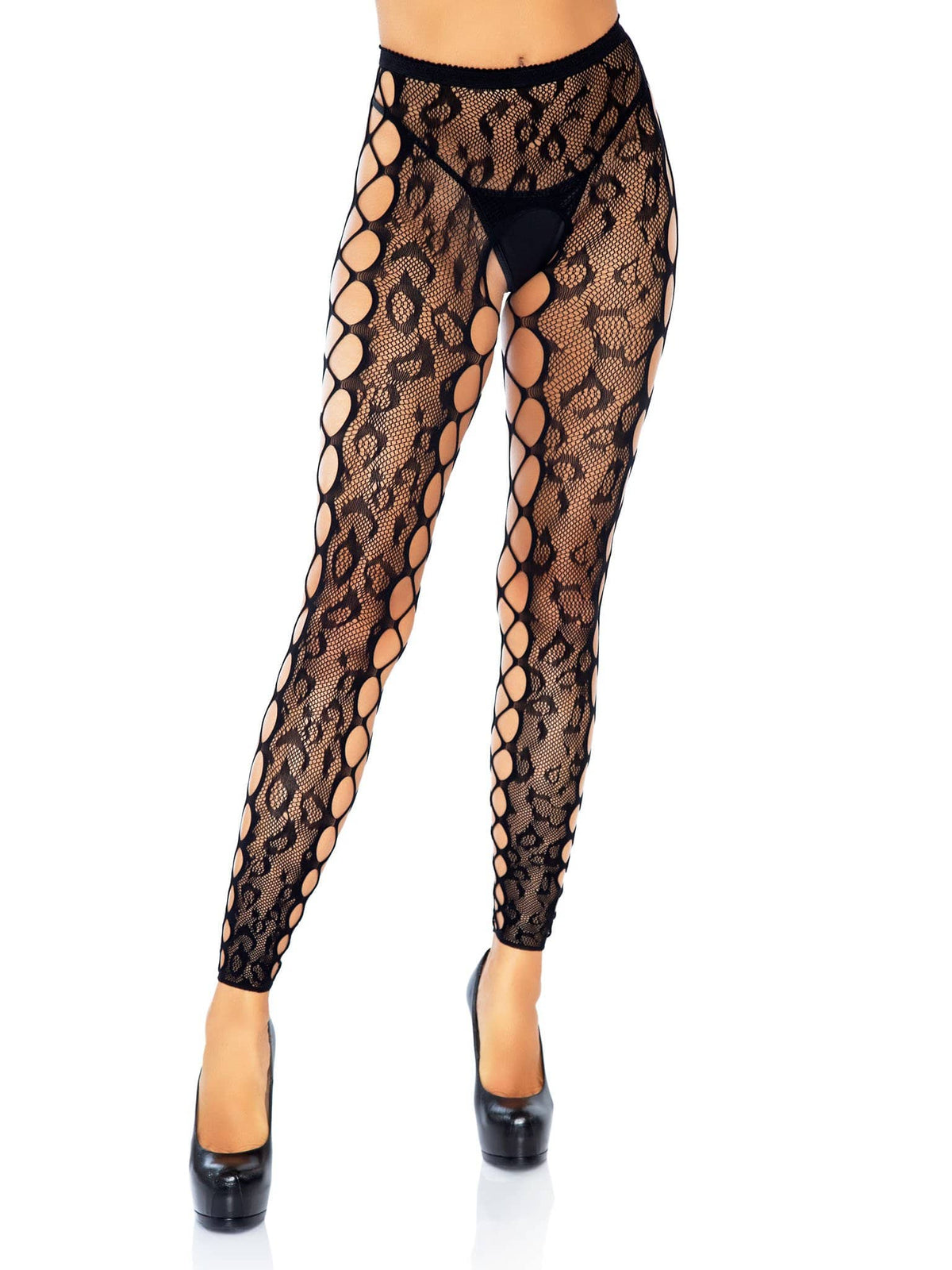 Footless Leopard Lace Crotchless Tights by Leg Avenue from LoveMart Co.