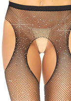 Casey Rhinestone Fishnet Suspender Pantyhose - One Size by Leg Avenue from LoveMart Co.