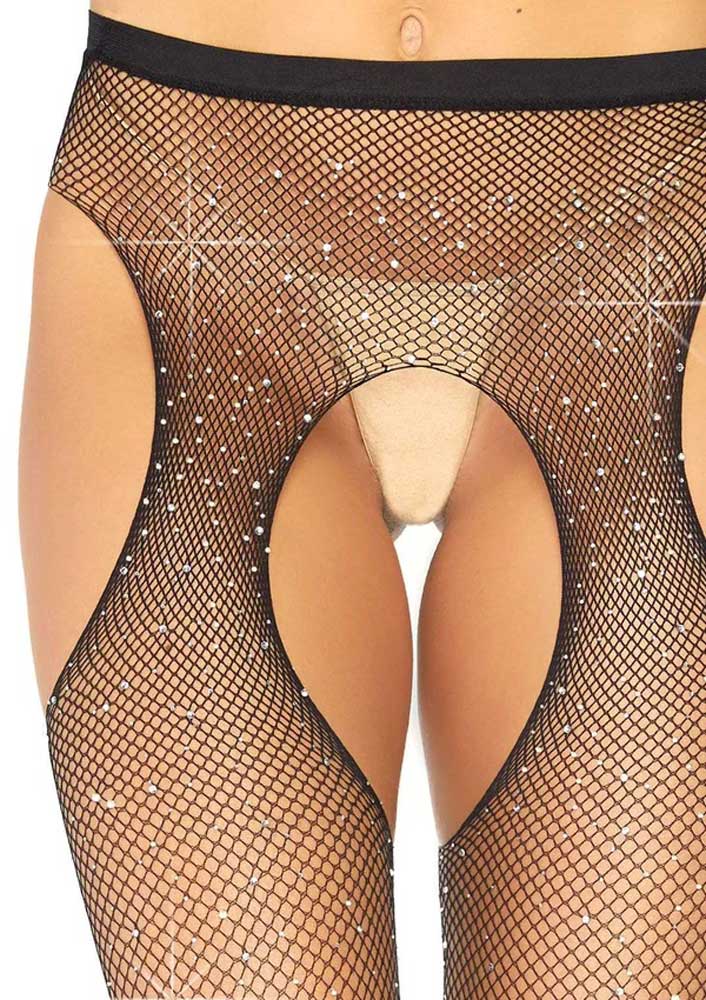 Casey Rhinestone Fishnet Suspender Pantyhose - One Size by Leg Avenue from LoveMart Co.