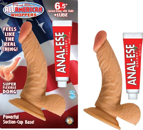 All American Whoppers 6.5-Inch Curved Dong With Balls Lube -Flesh by Nasstoys from LoveMart Co.