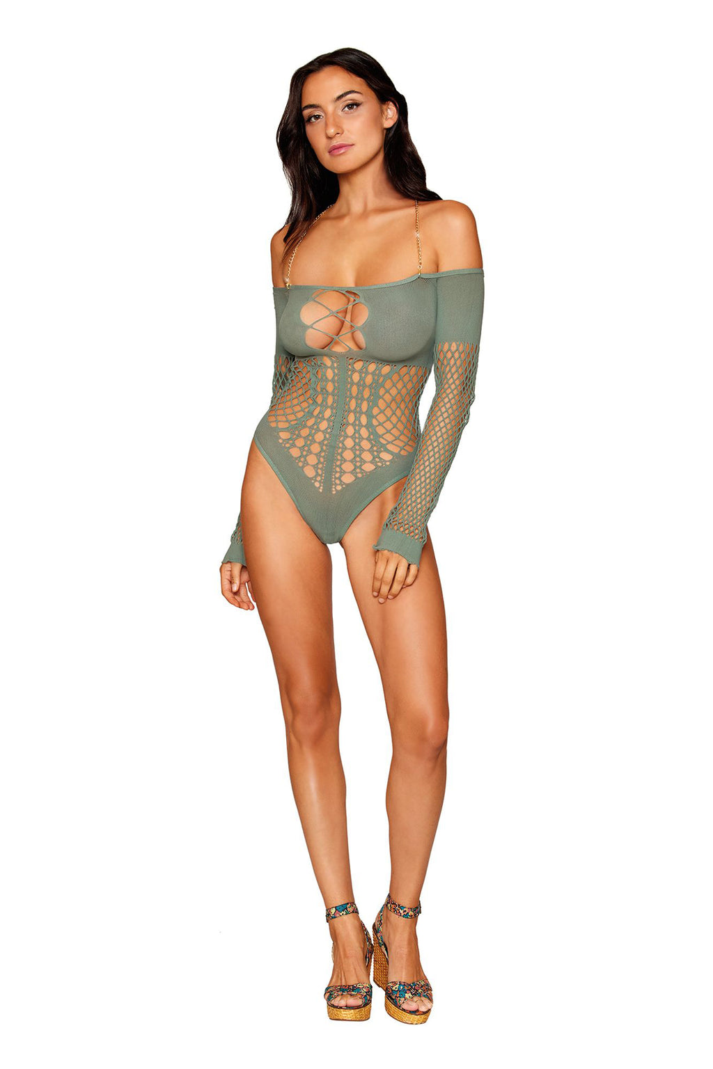 Long Sleeve Teddy - One Size - Sage by Dreamgirl from LoveMart Co.