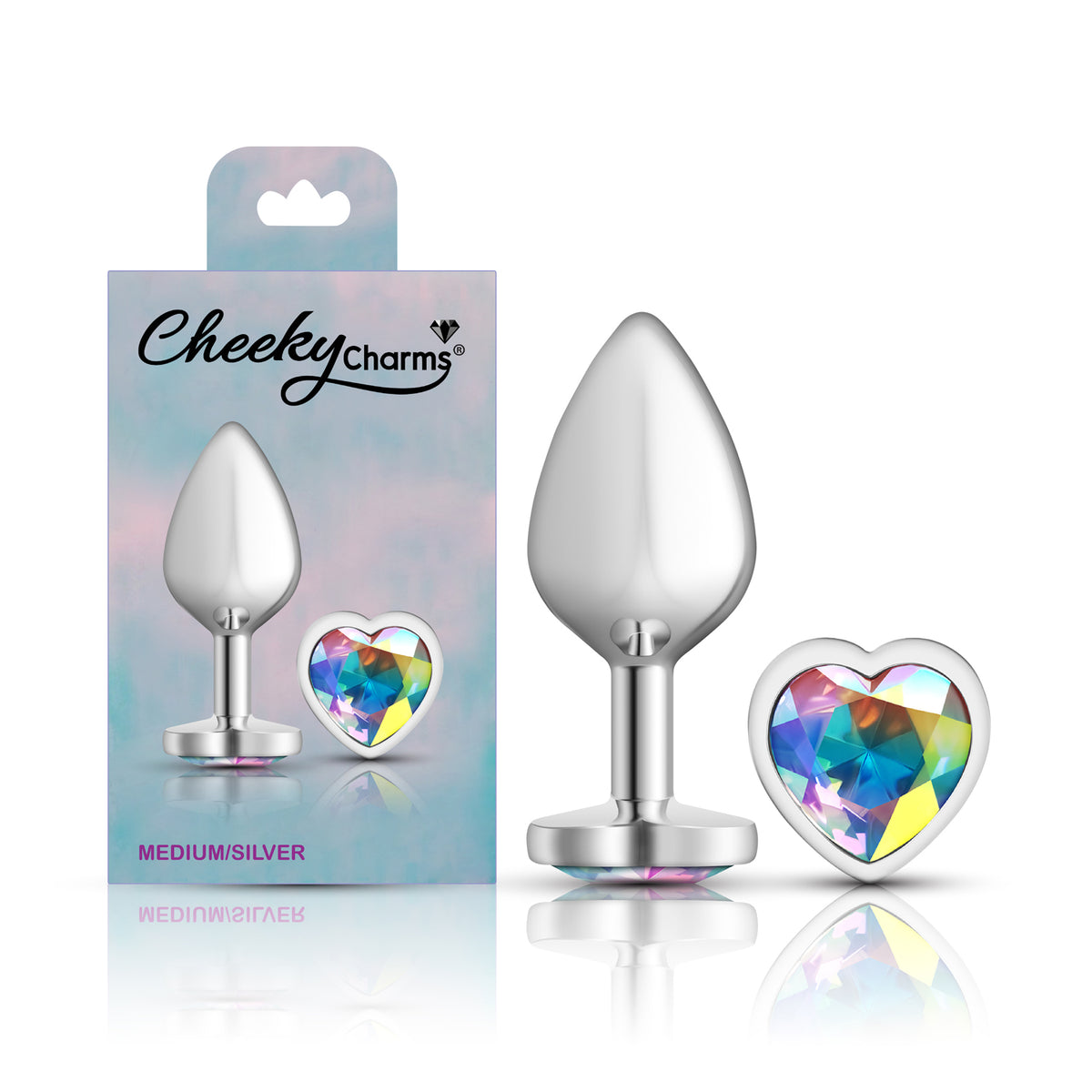 Iridescent Heart Gem Silver Metal Plug - Md by Viben from LoveMart Co.