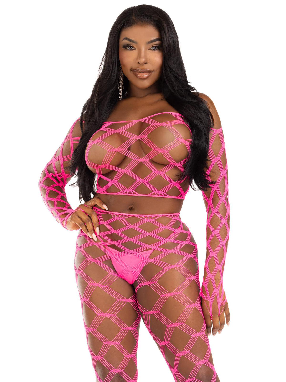 2 Pc Net Crop Top and Footless Tights - One Size - Neon by Leg Avenue from LoveMart Co.