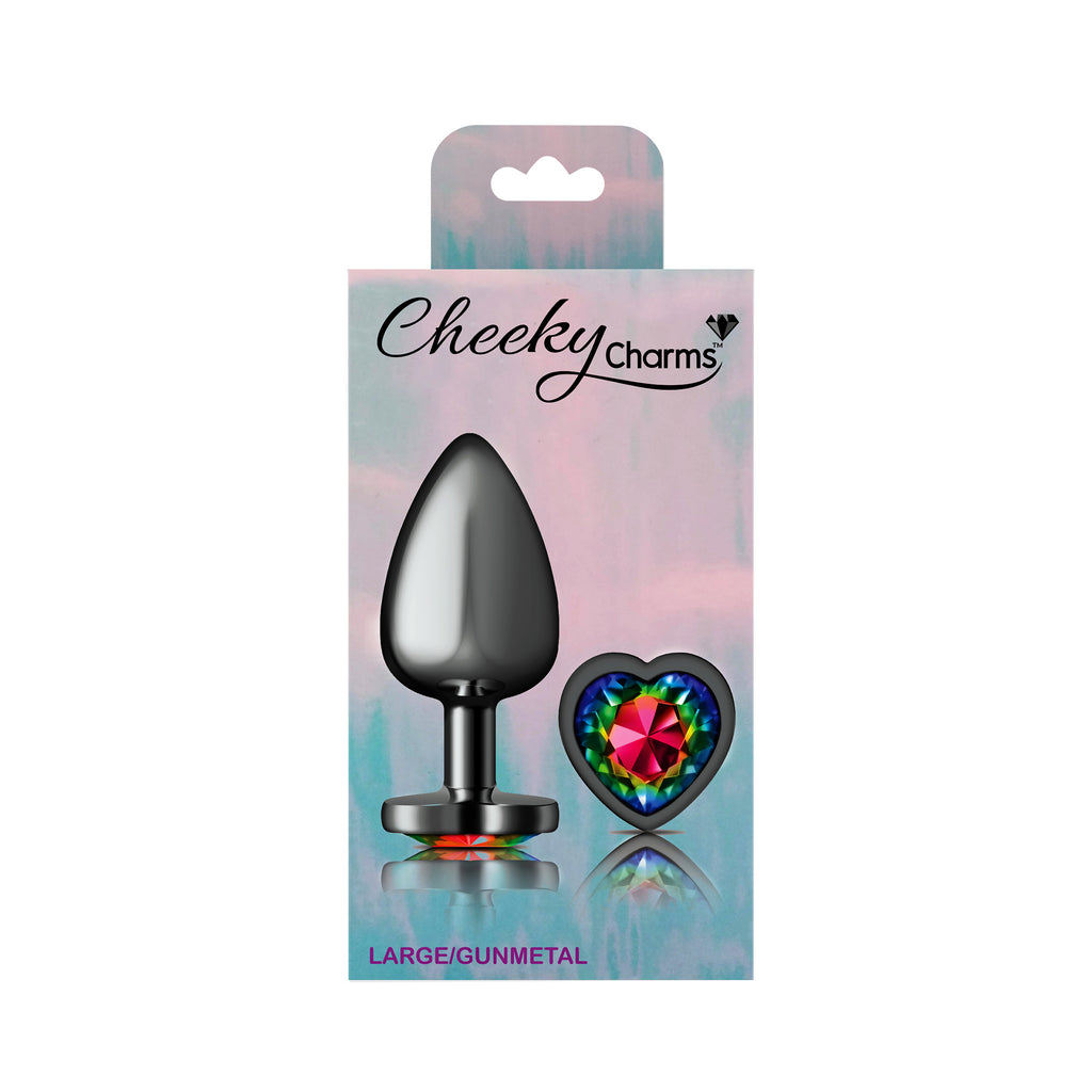 Rainbow Heart Gem Gunmetal Metal Plug - Lg by Viben from LoveMart Co.