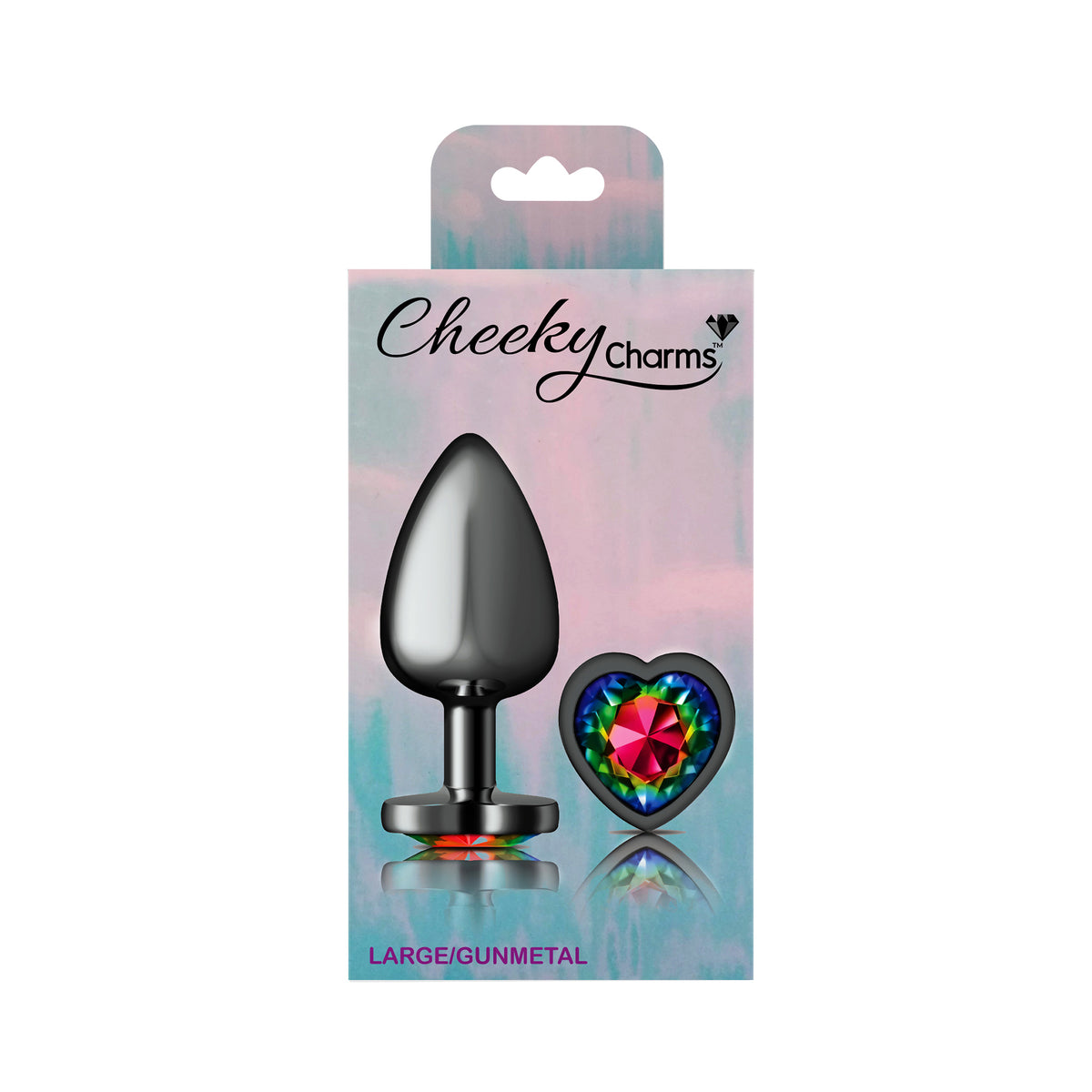 Rainbow Heart Gem Gunmetal Metal Plug - Lg by Viben from LoveMart Co.