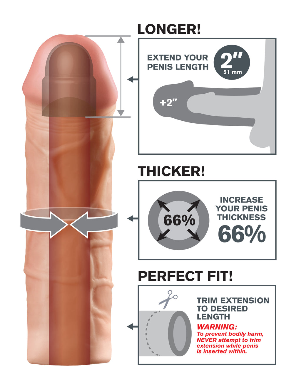 Fantasy X-Tension Mega 2-Inch Extension - Flesh by Pipedream from LoveMart Co.