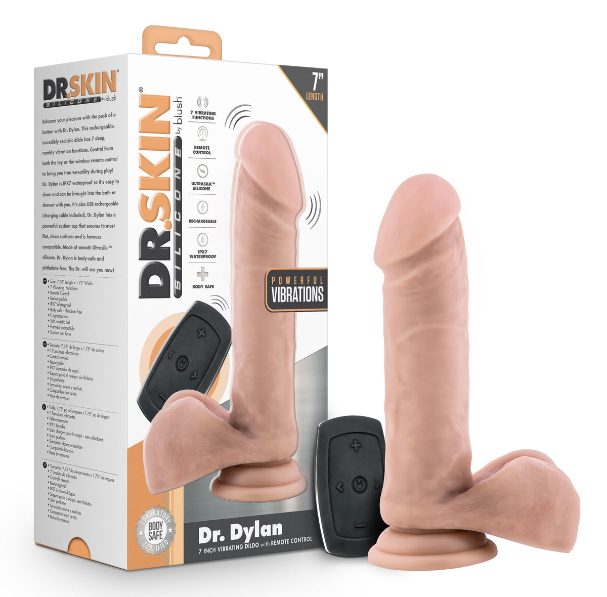 Dr Skin Silicone Dr Dylan 7" Vibrating Dildo w/ Remote-Vanilla by Blush from LoveMart Co.