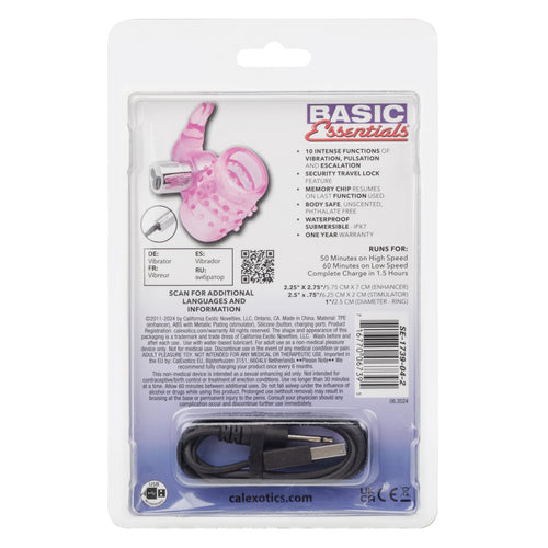 Basic Essentials Stretchy Vibrating Bunny Enhancer - Rechargeable by CalExotics from LoveMart Co.
