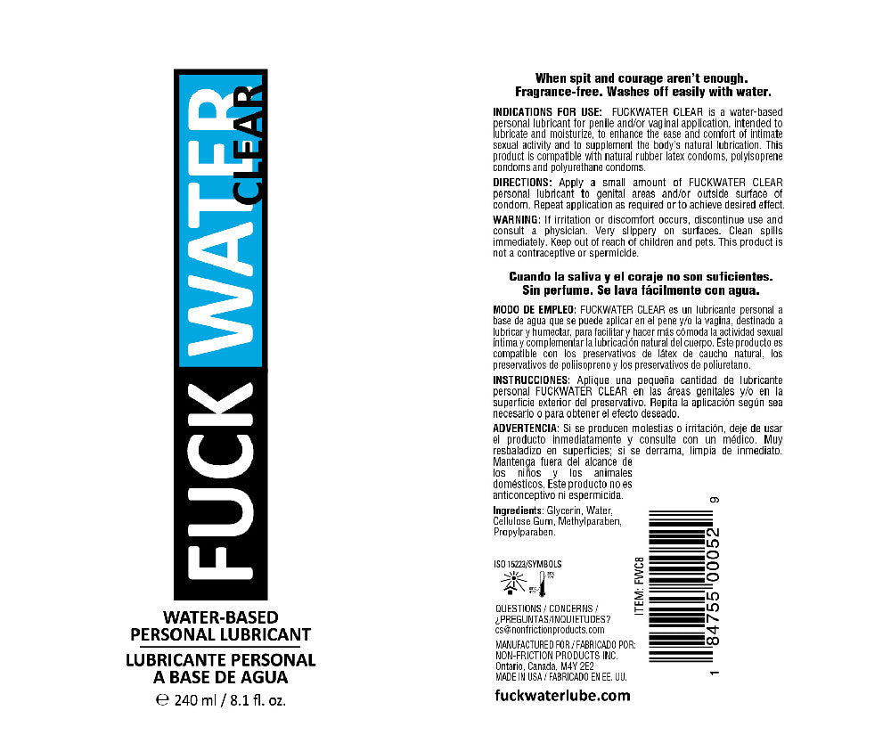 Fuck Water 8.1oz Water Based Lubricant by Fuck Water from LoveMart Co.