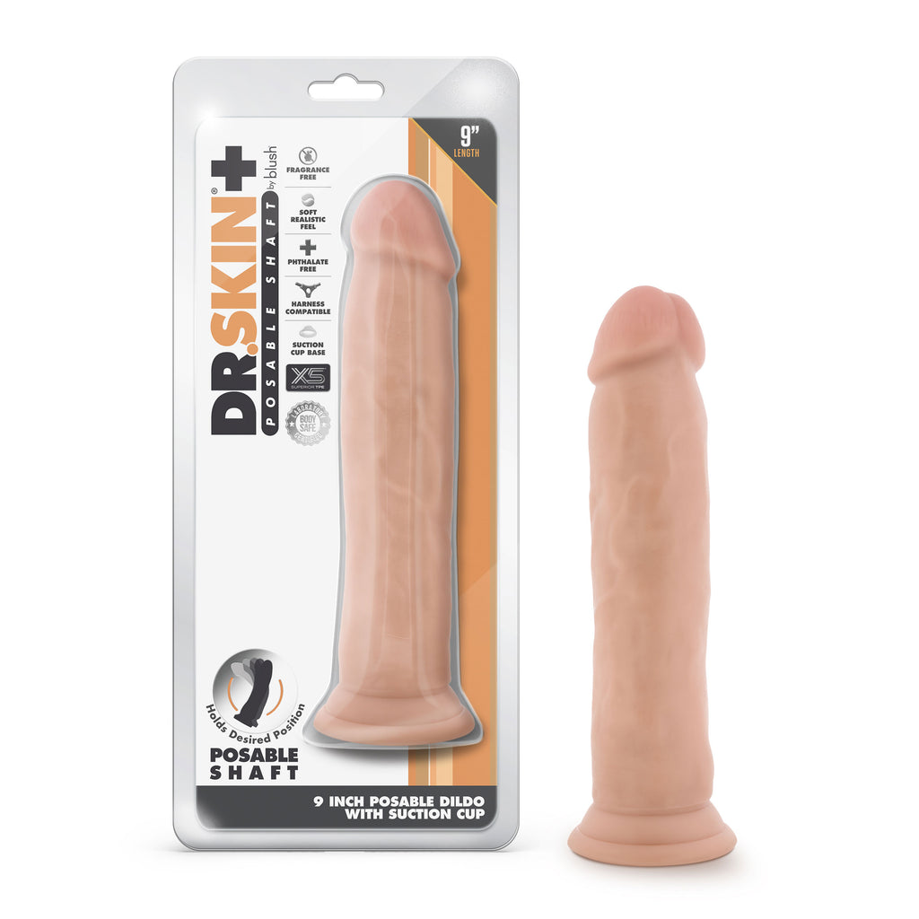 Dr. Skin Plus - 9 Inch Posable Thick Dildo - Vanilla by Blush from LoveMart Co.