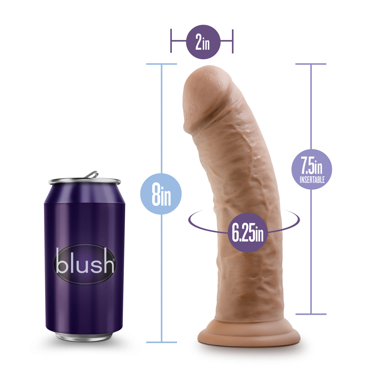 Au Naturel - 8 Inch Dildo With Suction Cup - Mocha by Blush from LoveMart Co.
