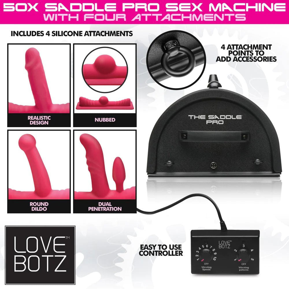 Love Botz 50x Saddle Pro Sex Machine With 4 Attachments by XR Brands from LoveMart Co.