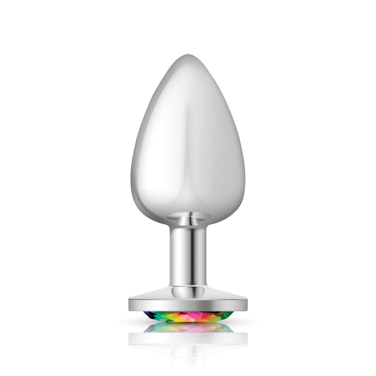 Rainbow Round Gem Silver Metal Plug - Lg by Viben from LoveMart Co.