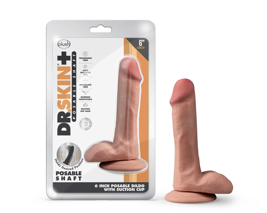 Dr. Skin Plus - 6 Inch Posable Dildo With Balls - Mocha by Blush from LoveMart Co.