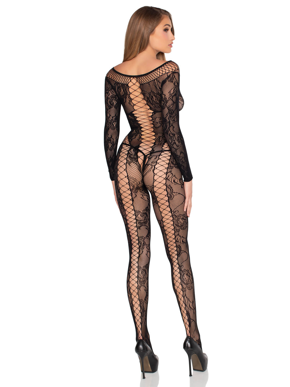 Net and Lace Crotchless Lingerie Jumpsuit - Os by Leg Avenue from LoveMart Co.