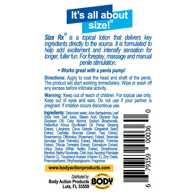 Size Rx Male Enhancement Formula 2 Oz by Body Action from LoveMart Co.