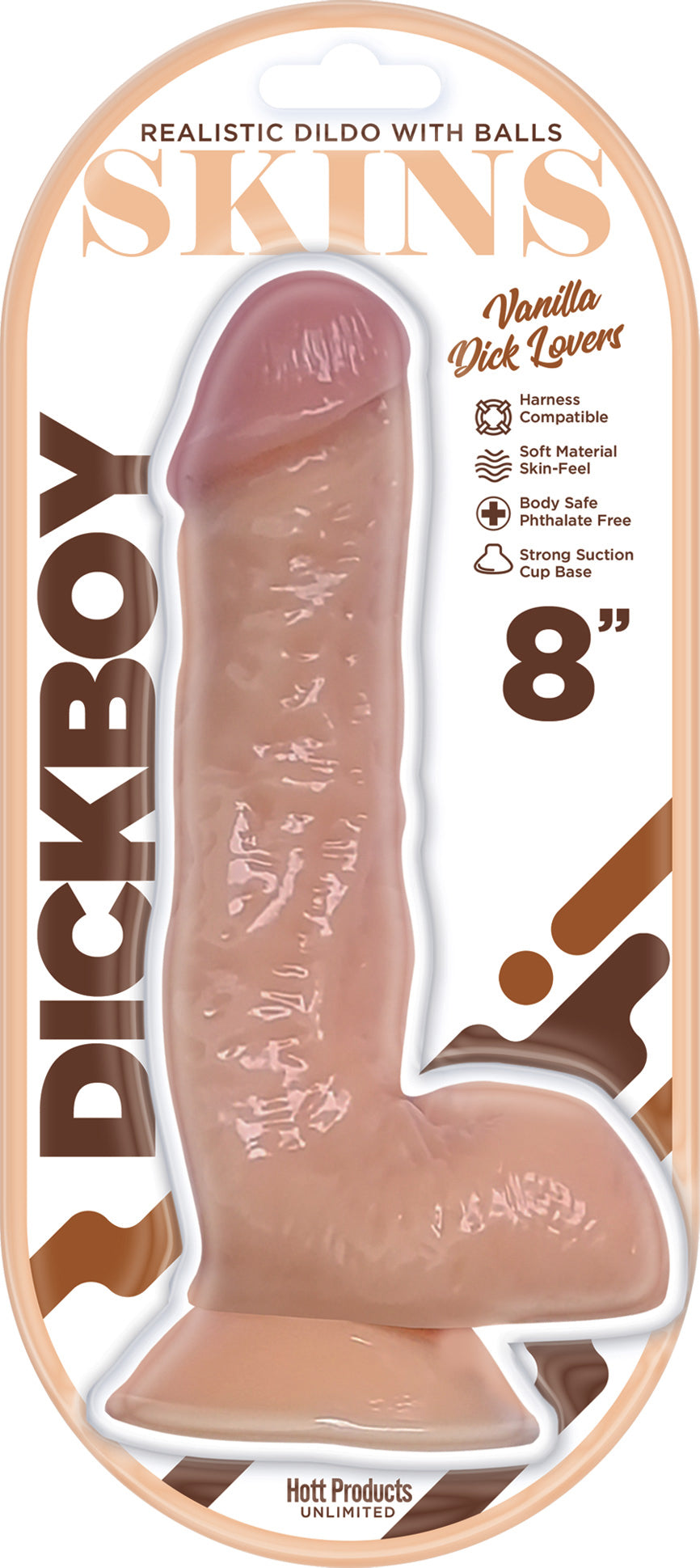 Dickboy - Skins - Dildo With Balls - 8 Inch - Vanilla Dick Lover by Hott Products from LoveMart Co.