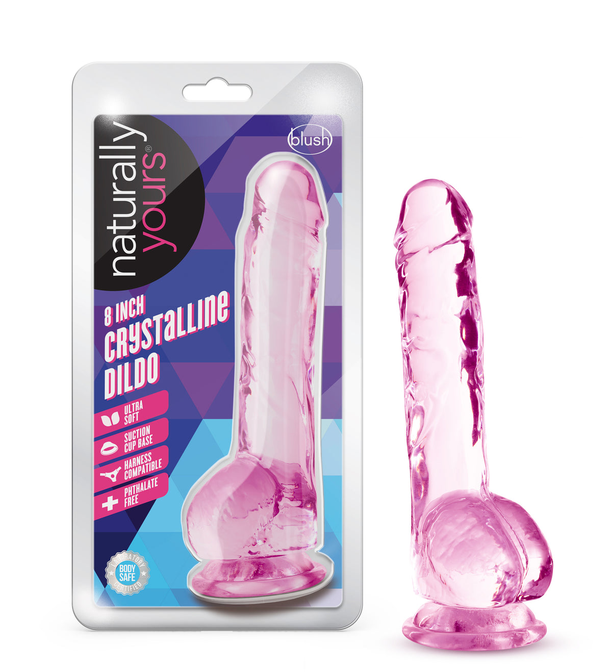 Naturally Yours - 8 Inch Crystalline Dildo - Rose by Blush from LoveMart Co.