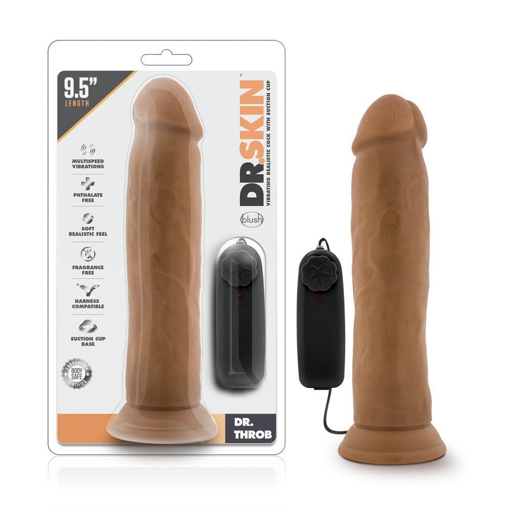 Dr Skin Dr Throb 9.5" Vibrating Realistic Cock With Suction Cup Mocha by Blush from LoveMart Co.