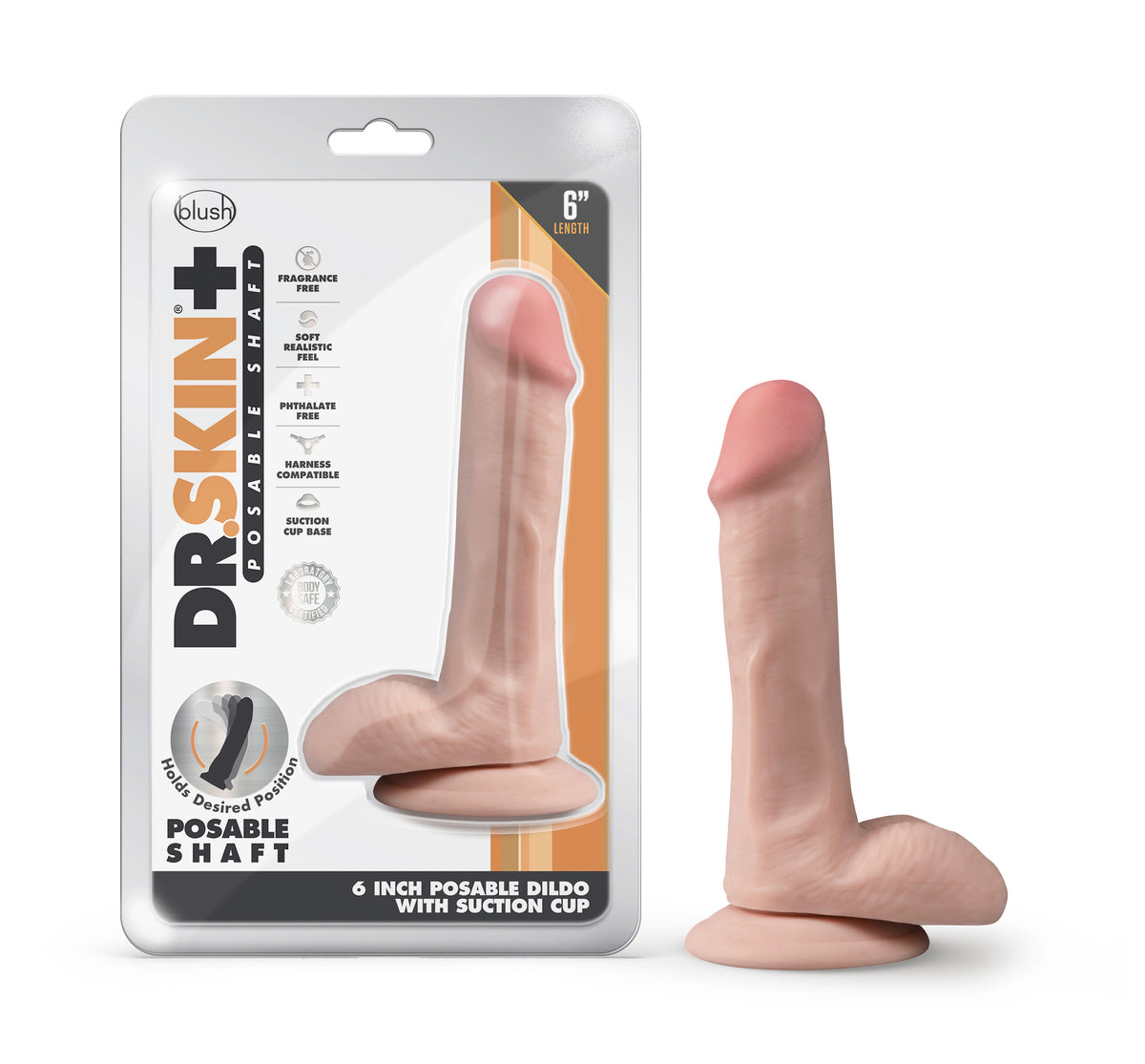 Dr. Skin Plus - 6 Inch Posable Dildo With Balls - Vanilla by Blush from LoveMart Co.