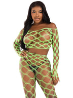 2 Pc Net Crop Top and Footless Tights - One Size - Neon by Leg Avenue from LoveMart Co.