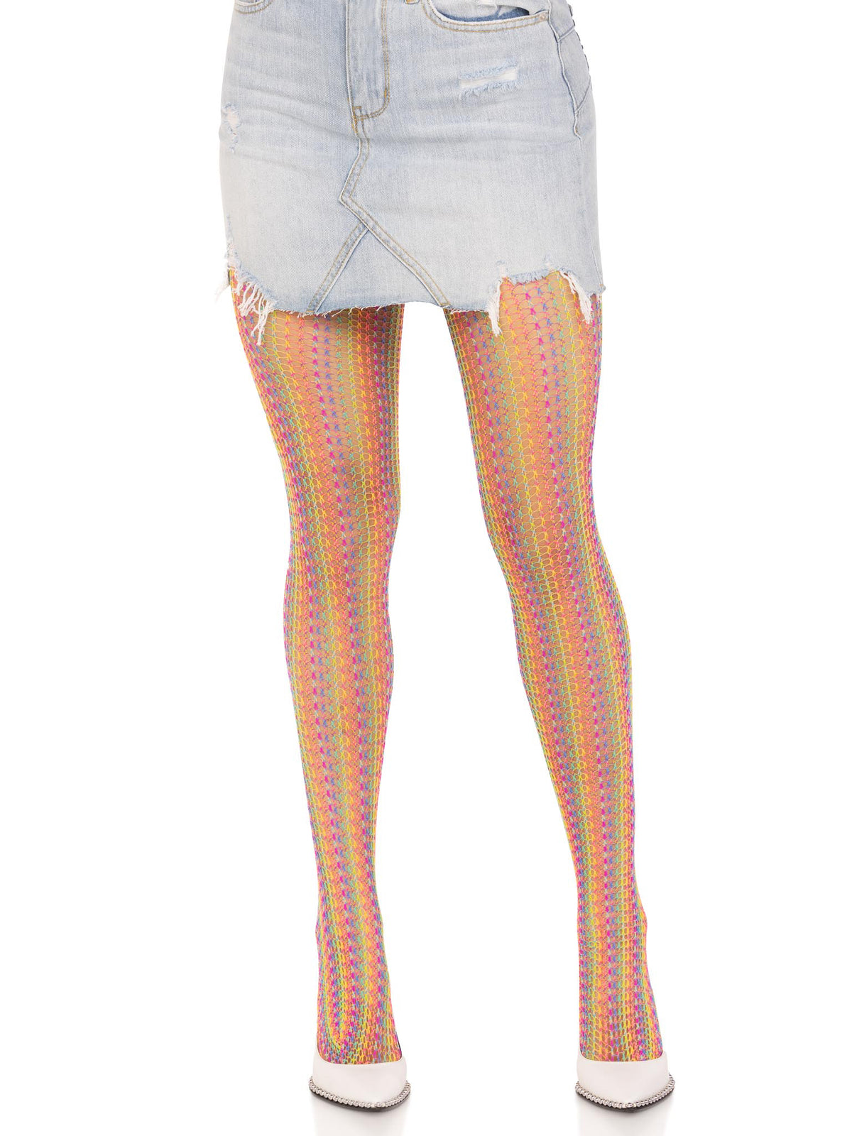 Rainbow Crochet Net Tights - One Size - Multicolor by Leg Avenue from LoveMart Co.