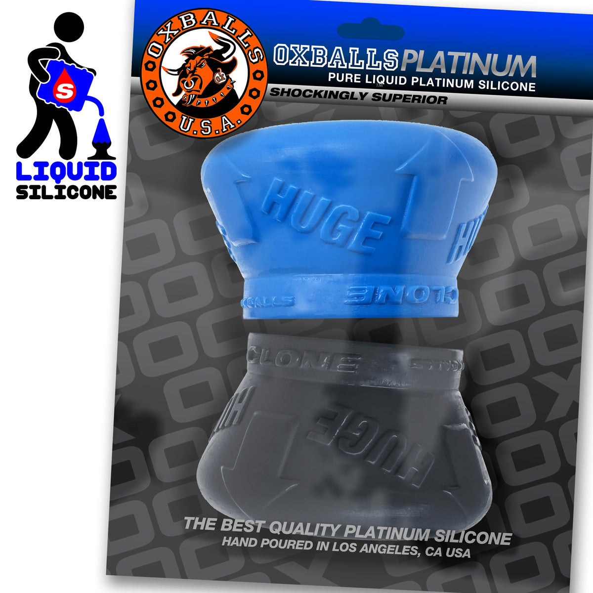 Clone Duo Huge - 2-Pack Ballstretcher - Pool Blue / Black by Oxballs from LoveMart Co.