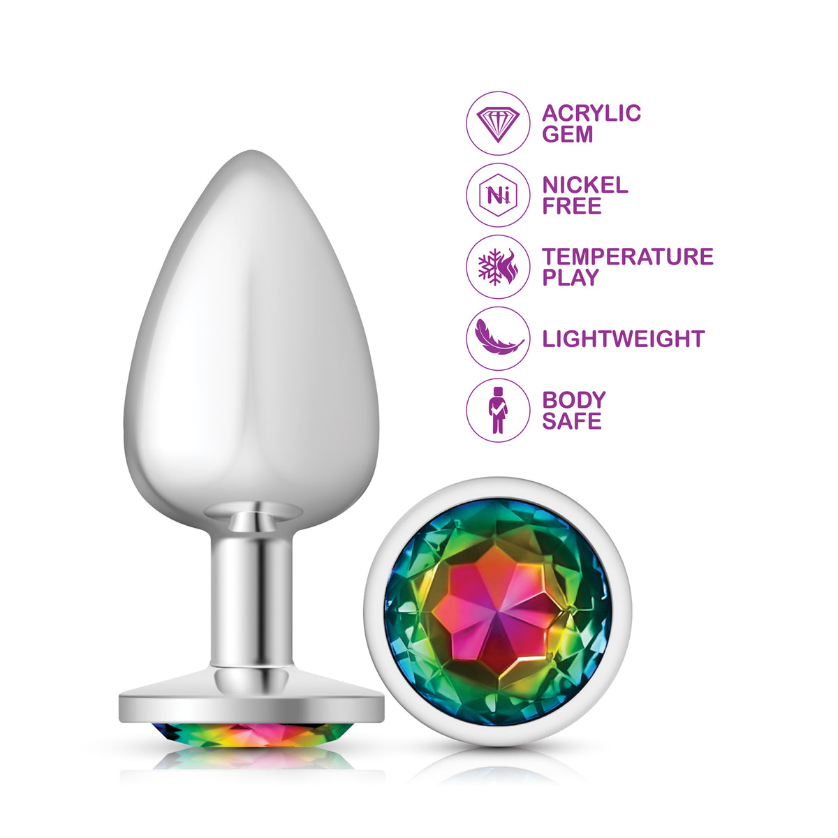 Rainbow Round Gem Silver Metal Plug - Lg by Viben from LoveMart Co.