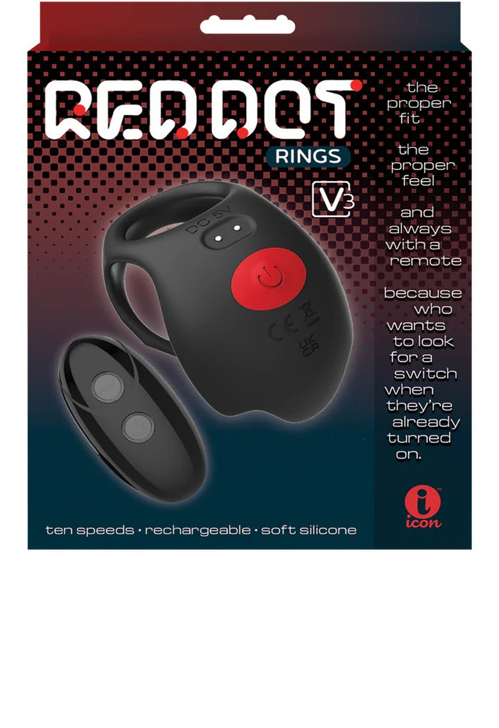 Red Dot Vibrating Cock Ring V3 With Remote - Black/red by Icon Brands from LoveMart Co.