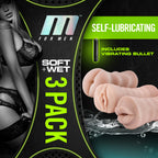 M for Men 3-Pack Self-Lubricating Vibrating Stroker Sleeve Kit Vanilla by Blush from LoveMart Co.