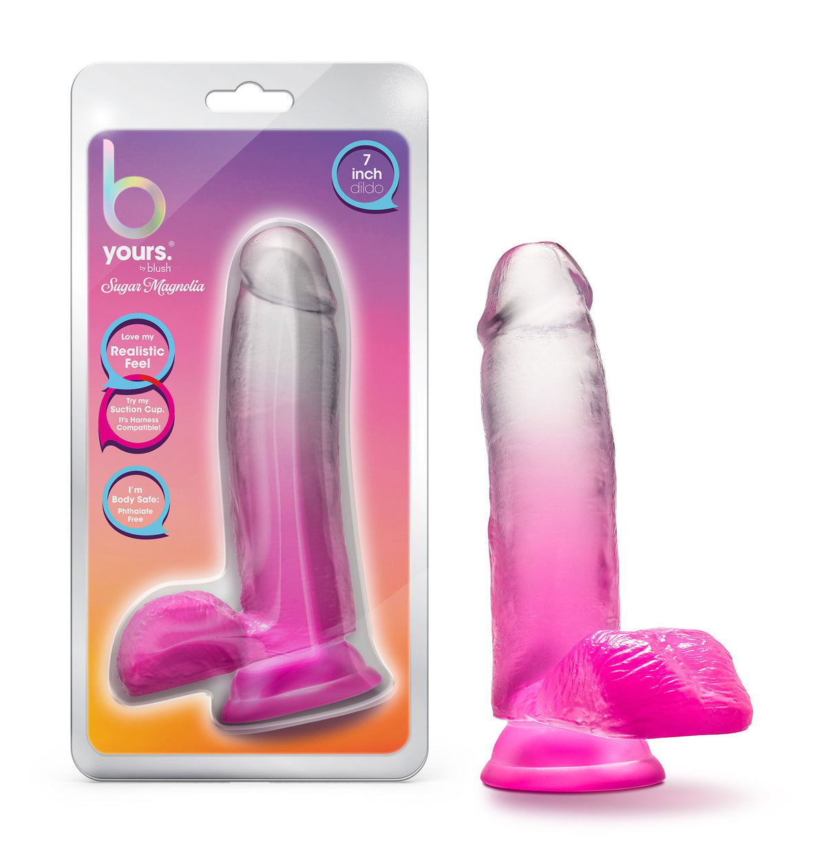 B Yours - Sugar Magnolia - 7 Inch Dildo - Fuchsia by Blush from LoveMart Co.