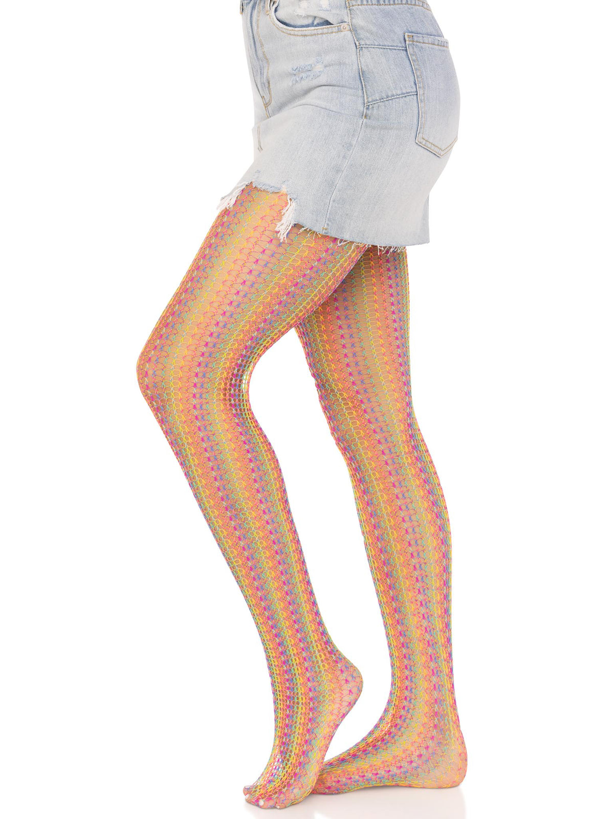 Rainbow Crochet Net Tights - One Size - Multicolor by Leg Avenue from LoveMart Co.