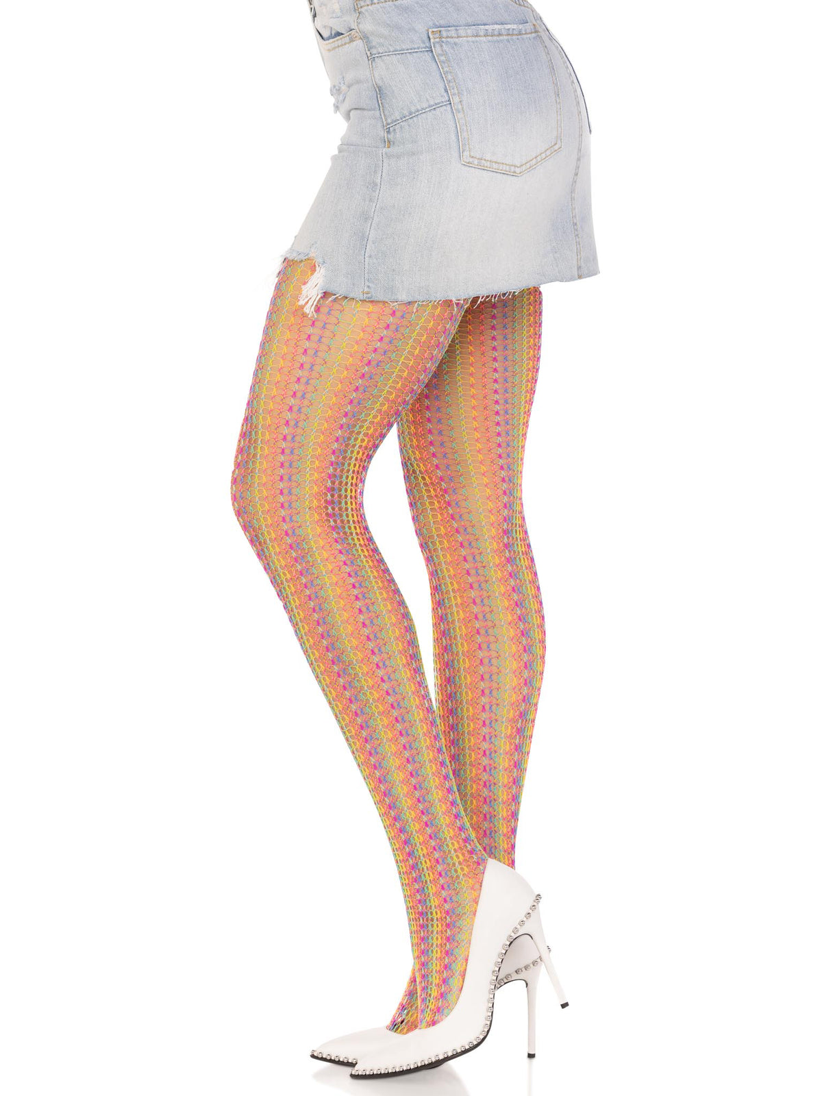 Rainbow Crochet Net Tights - One Size - Multicolor by Leg Avenue from LoveMart Co.