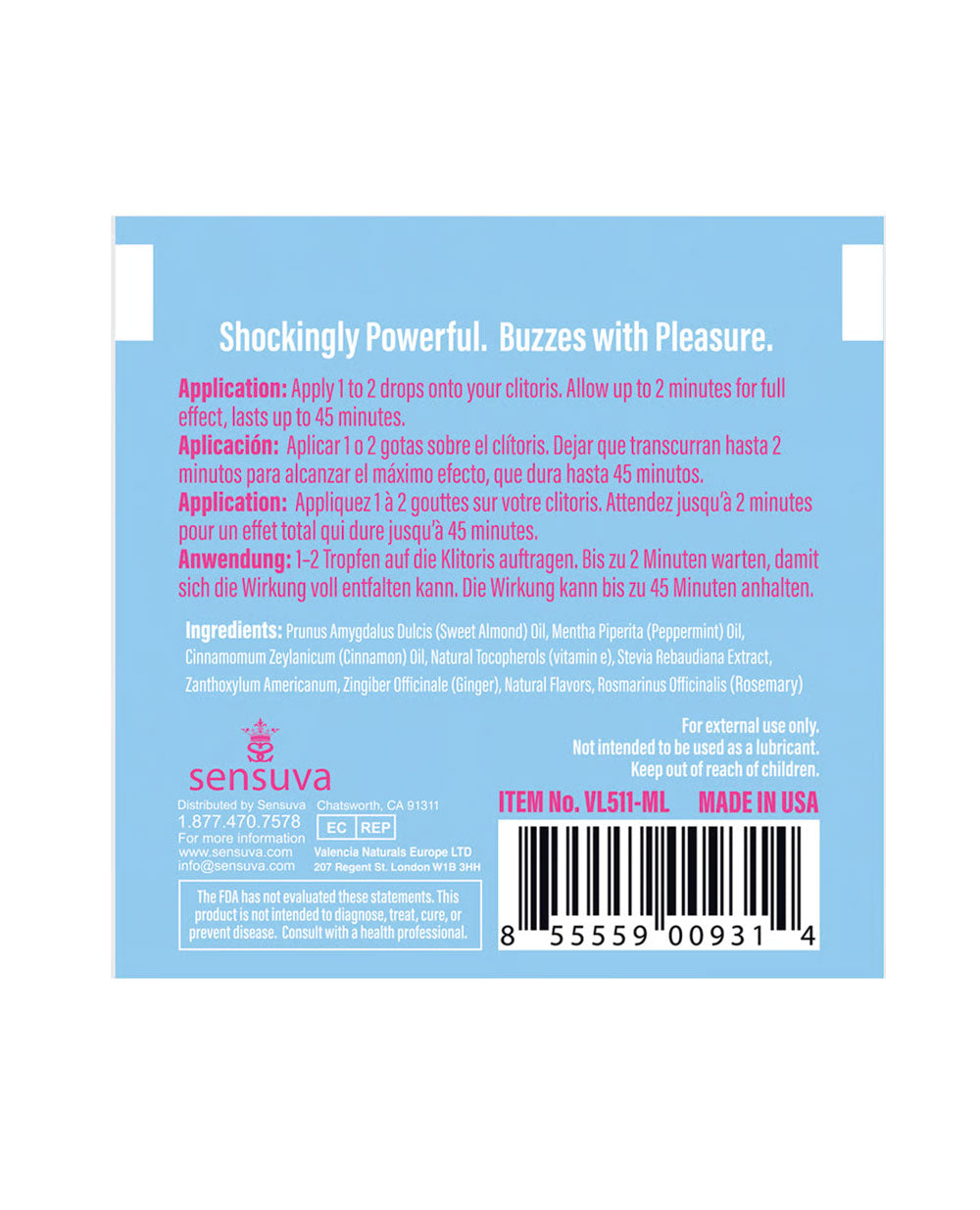 On Ice Buzzing & Cooling Female Arousal Oil - 0.01 Oz. Ampoule by Sensuva from LoveMart Co.