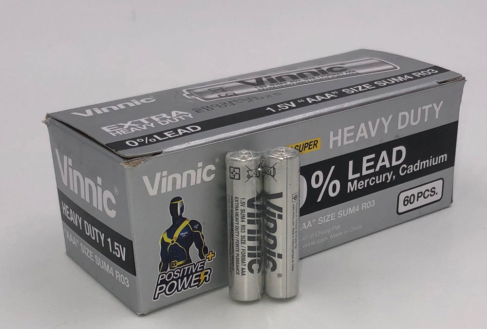 Vinnic Extra Heavy Duty AAA Batteries 2 Pc./ Shrink Pk. 60 Pcs. Box by Vinnic & Player Batteries from LoveMart Co.