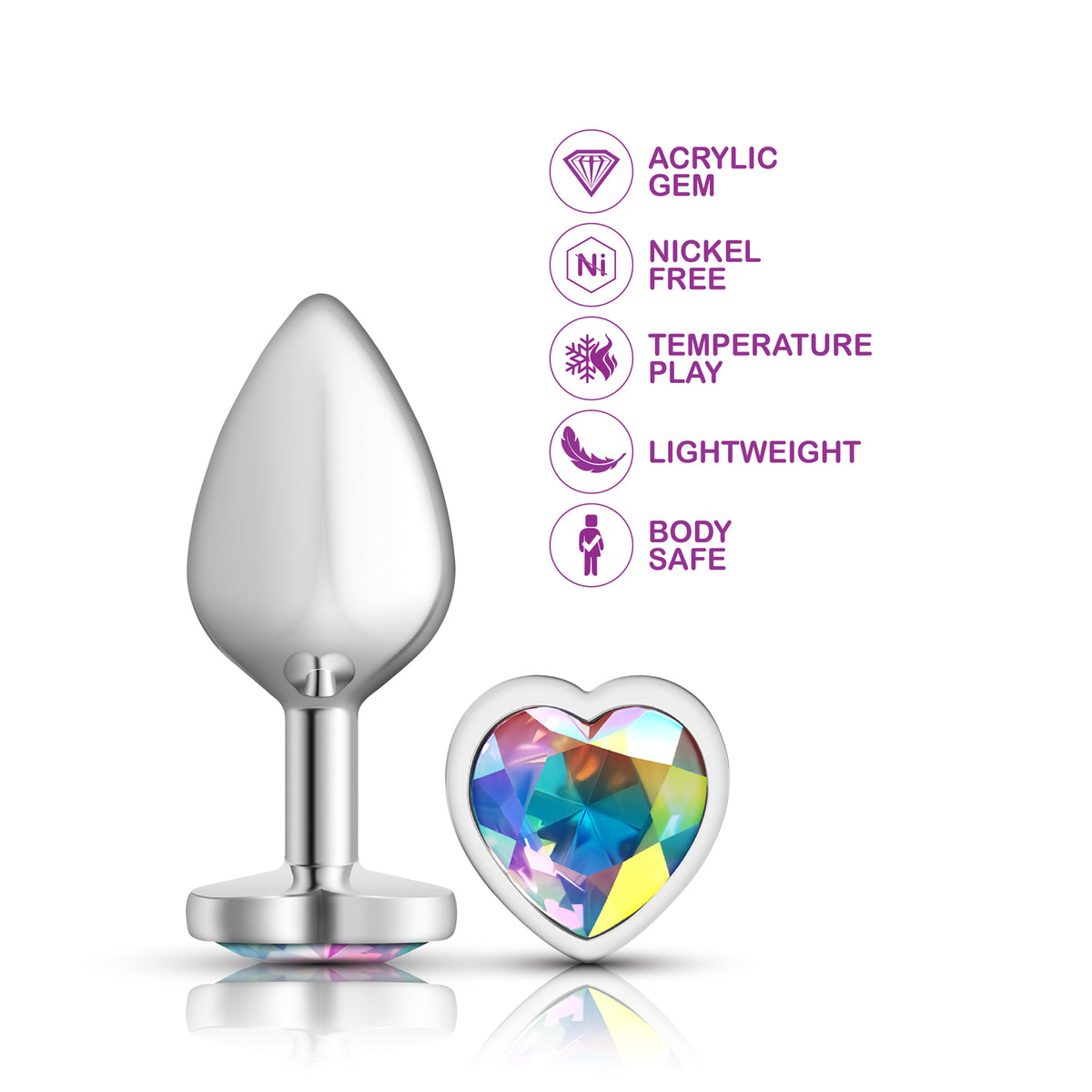 Iridescent Heart Gem Silver Metal Plug - Md by Viben from LoveMart Co.