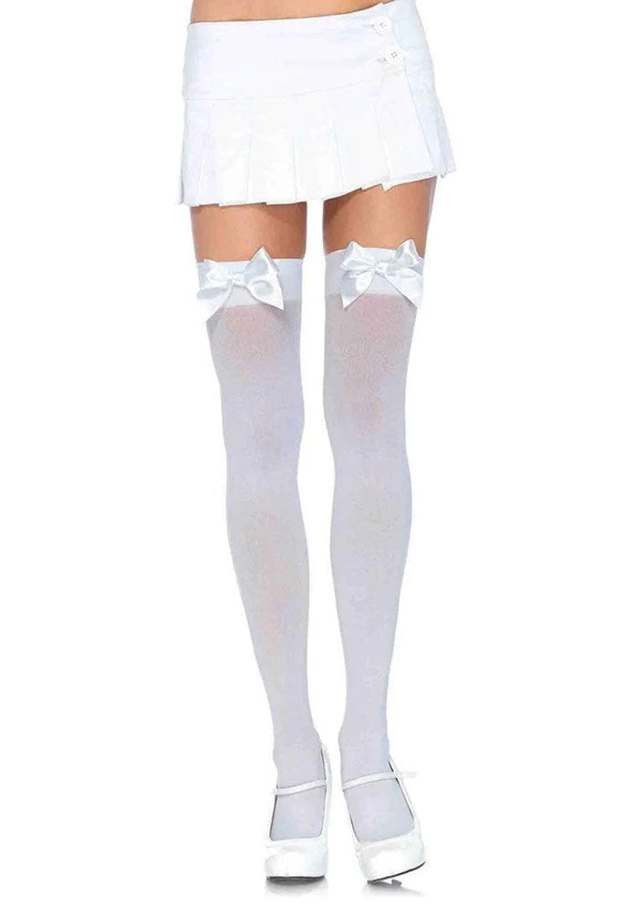 Opaque Thigh Highs With Satin Bow Accent - One Size by Leg Avenue from LoveMart Co.