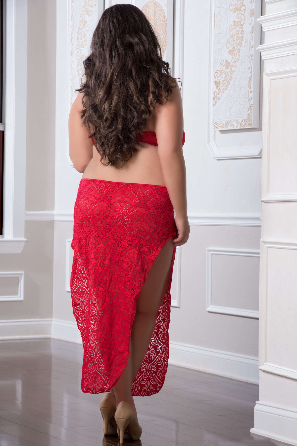 2 Pc. Shoulder-Baring Laced Night Dress - Cherry - Queen Size by G-World from LoveMart Co.