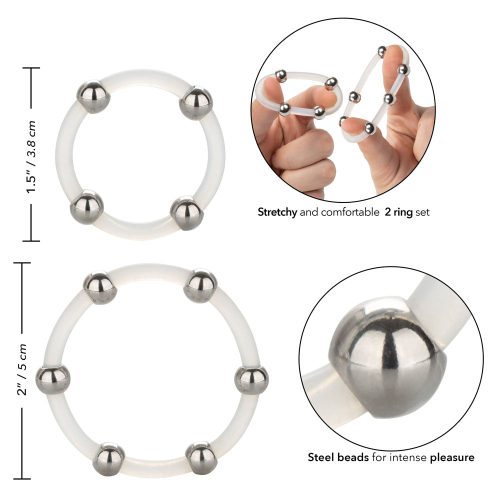 Steel Beaded Silicone Ring Set by CalExotics from LoveMart Co.