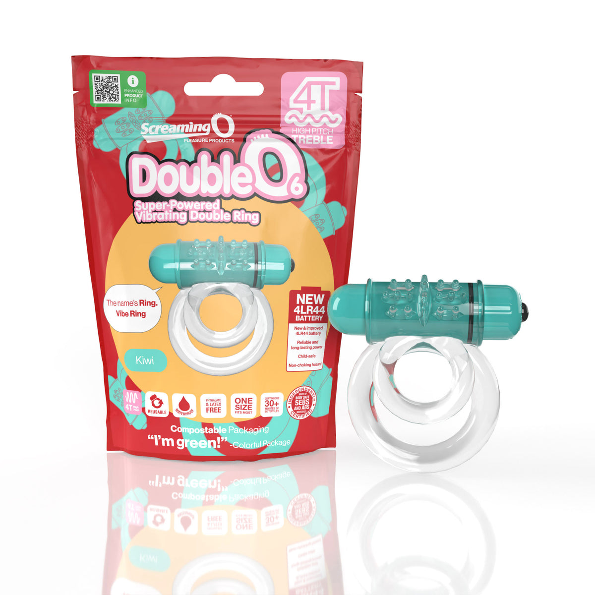 Screaming O 4t - Double O 6 Super Powered Vibrating Double Ring - Kiwi by Screaming O from LoveMart Co.