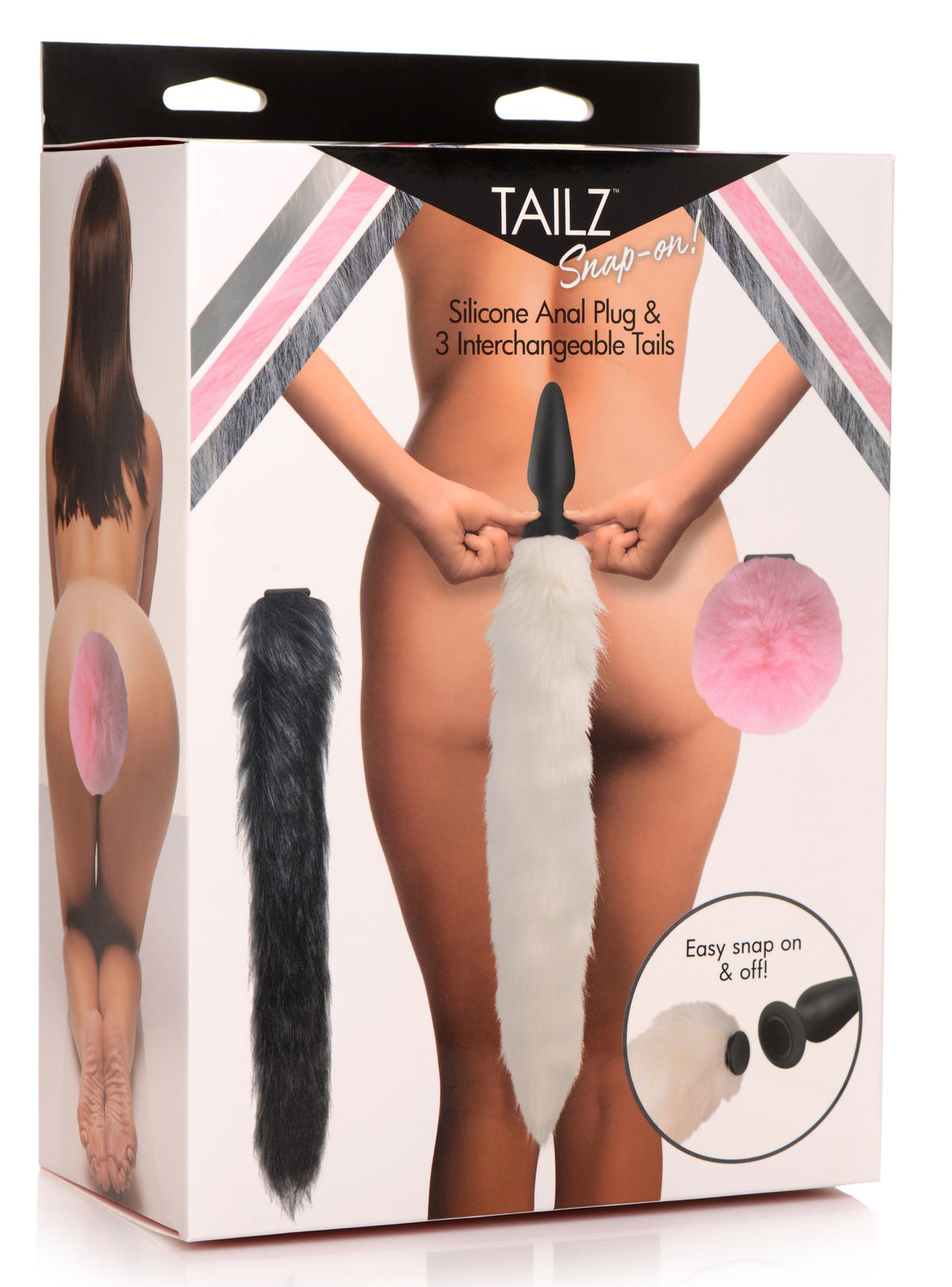 Snap-on Silicone Anal Plug and 3 Interchangeable Tails by XR Brands from LoveMart Co.