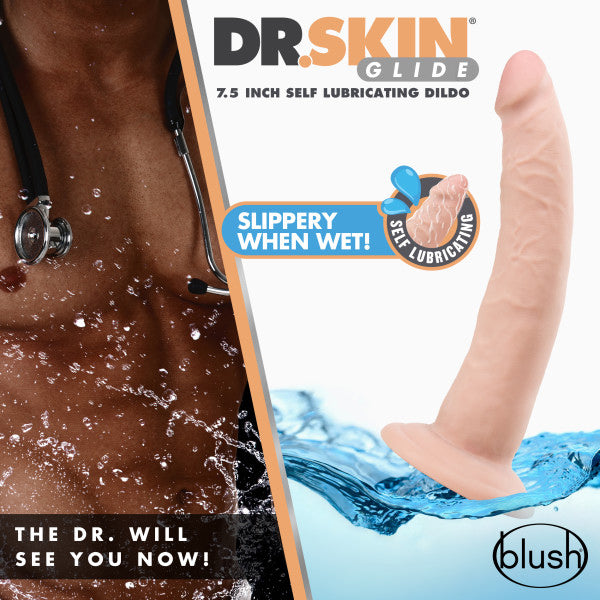 Dr. Skin Glide - 7.5 Inch Self Lubricating Dildo - Vanilla by Blush from LoveMart Co.