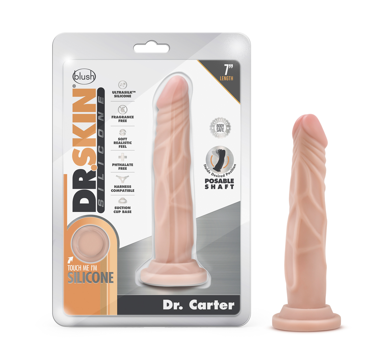 Dr. Skin Silicone Dr. Carter 7 Inch Dong With Suction Cup Vanilla by Blush from LoveMart Co.